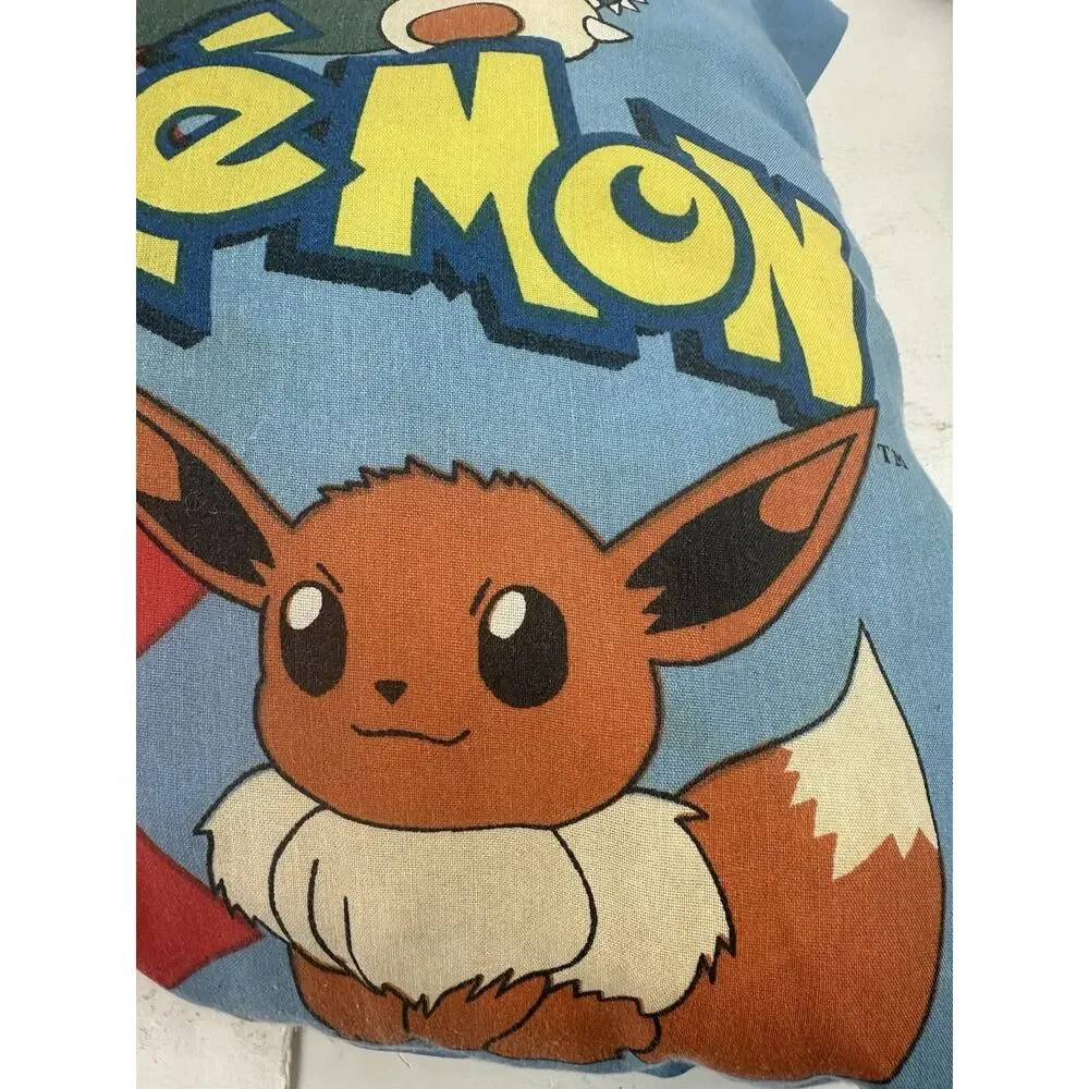 Vintage 1998 Pokemon Square Throw Pillow Eevee Poliwhirl Snorlax Pikachu Ash